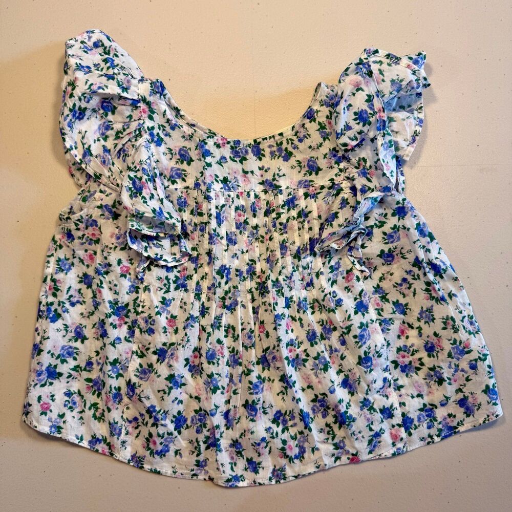 LOVE SHACK FANCY Girls floral flutter sleeve peasant top, 5-6Y